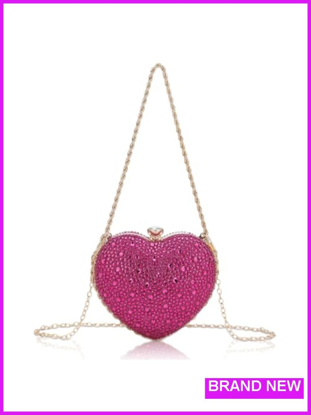 Heart Shape Rhinestone Clutch Purse Wedding Handbag Evening Party Bag with Chain